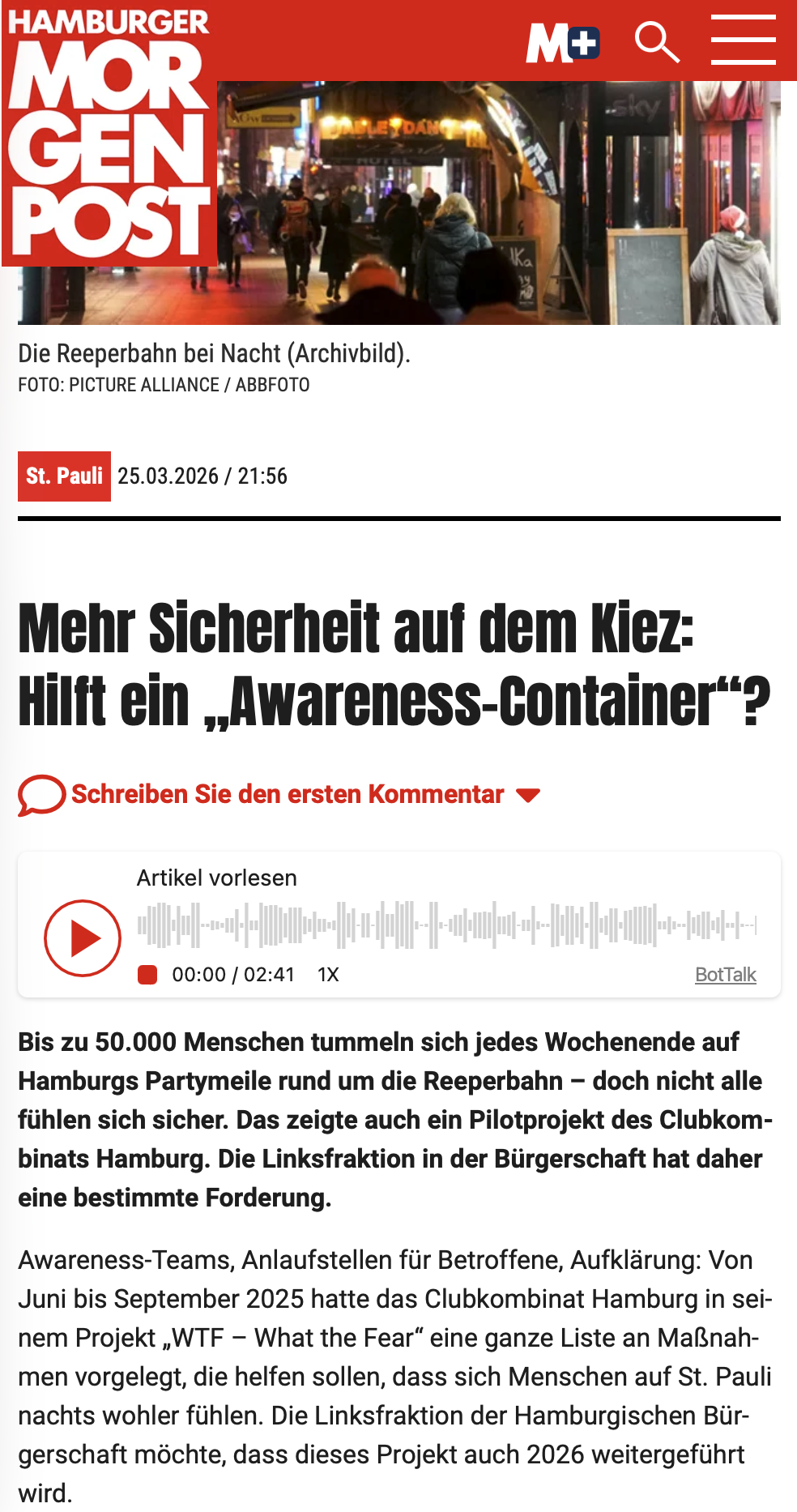 Mehr Sicherheit auf dem Kiez: Hilft ein „Awareness-Container“?