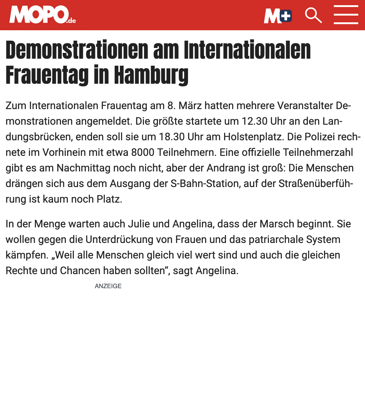 Demonstration am Frauentag: „Ehe, Küche, Vaterland, unsere Antwort: Widerstand!“ 