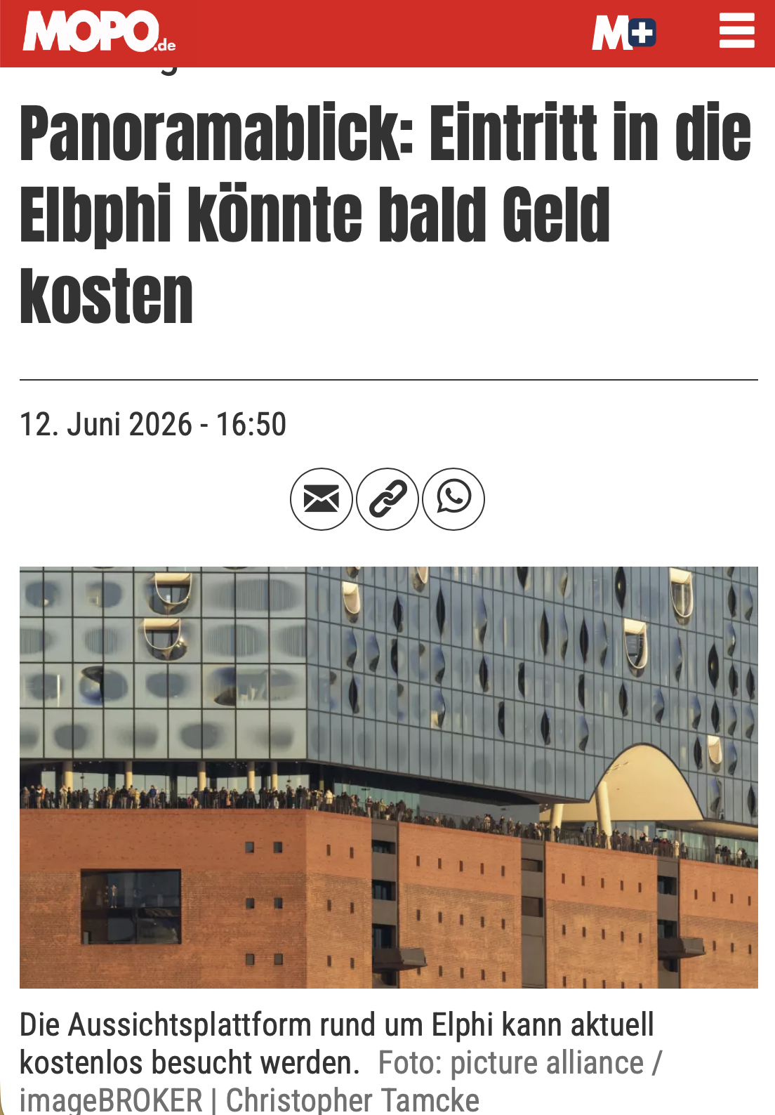 ELBPHILHARMONIE-PLAZA: ZUGANG FÜR ALLE MUSS KOSTENLOS BLEIBEN!